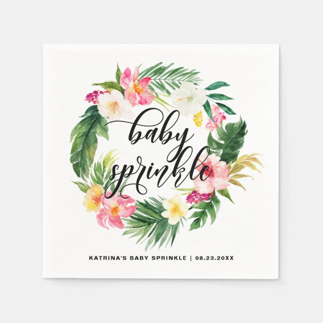 Wasserfarbe Tropische Blume Wreath Baby Sprinkle Serviette (Vorderseite)