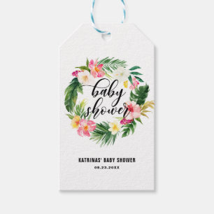 Wasserfarbe Tropische Blume Wreath Babydusche Geschenkanhänger