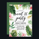 Wasserfarbe tropische Blütenrahmen Sweet 16 Party Einladung<br><div class="desc">Eine lustige und skurrile 16 . Geburtstag Party Einladung mit Aquarellfarben Hibiskus,  Palmen Blätter,  Bananen-Blätter und anderen tropischen Akzenten. Diese individuell gestaltbare 16 . Geburtstag-Einladung eignet sich hervorragend für Sommergeburtstage.</div>