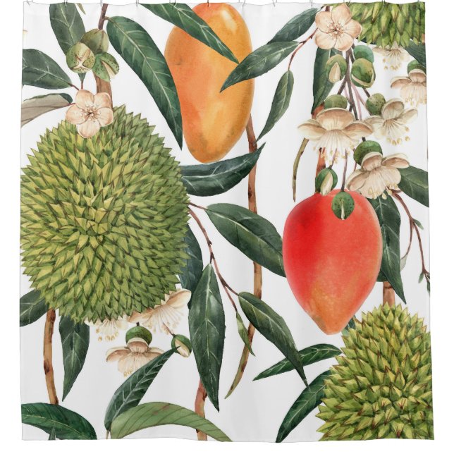 Wasserfarbe tropische durische, Mango-Muster. Duschvorhang (Vorderseite)
