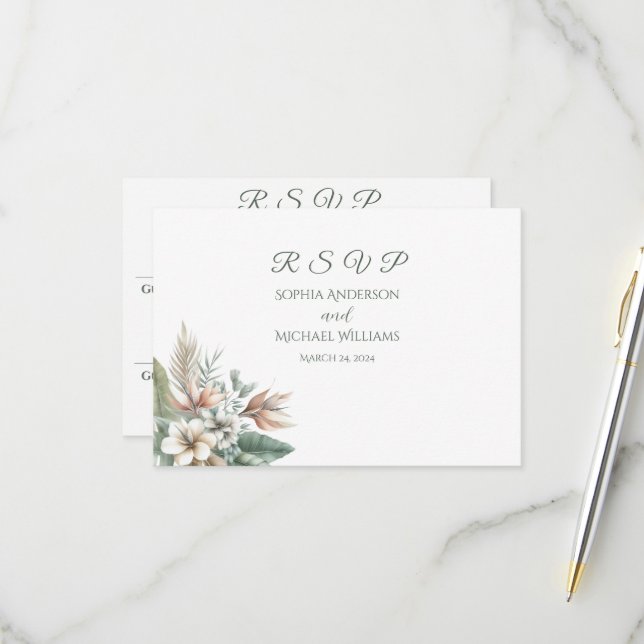Wasserfarbe Tropische Elegance RSVP Karte (Vorderseite/Rückseite Beispiel)