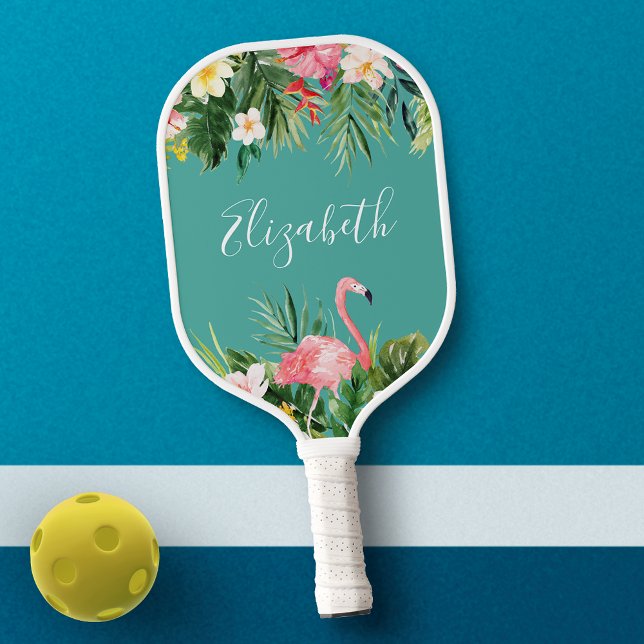 Wasserfarbe tropische Flamingo Aquamariner Name Pickleball Schläger (Choose your handle color.)