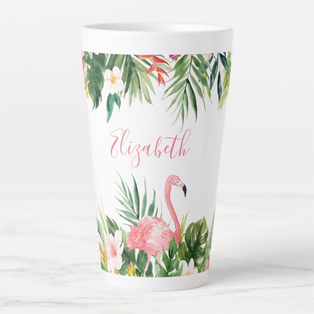 Wasserfarbe Tropische Flamingo Pink Grosses Milchtasse (Vorderseite)