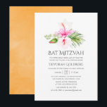 Wasserfarbe tropische Flora Bat Mitzvah Einladung<br><div class="desc">Wasserfarben Beach Fledermaus mitzvah mit rosa und orangefarbenem Hibiskus,  der schnell und einfach auf Ihre Event-Besonderheiten angepasst werden kann.</div>