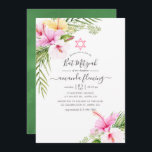 Wasserfarbe tropische Flora Bat Mitzvah Einladung<br><div class="desc">Watercolor Fledermaus mitzvah Einladung mit rosa und orangefarbenem Hibiskus mit eleganter Handschrift-Typografie,  die schnell und einfach auf Ihre Veranstaltungsspezifikationen zugeschnitten ist.</div>