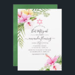 Wasserfarbe tropische Flora Bat Mitzvah Einladung<br><div class="desc">Watercolor Fledermaus mitzvah Einladung mit rosa und orangefarbenem Hibiskus mit eleganter Handschrift-Typografie,  die schnell und einfach auf Ihre Veranstaltungsspezifikationen zugeschnitten ist.</div>