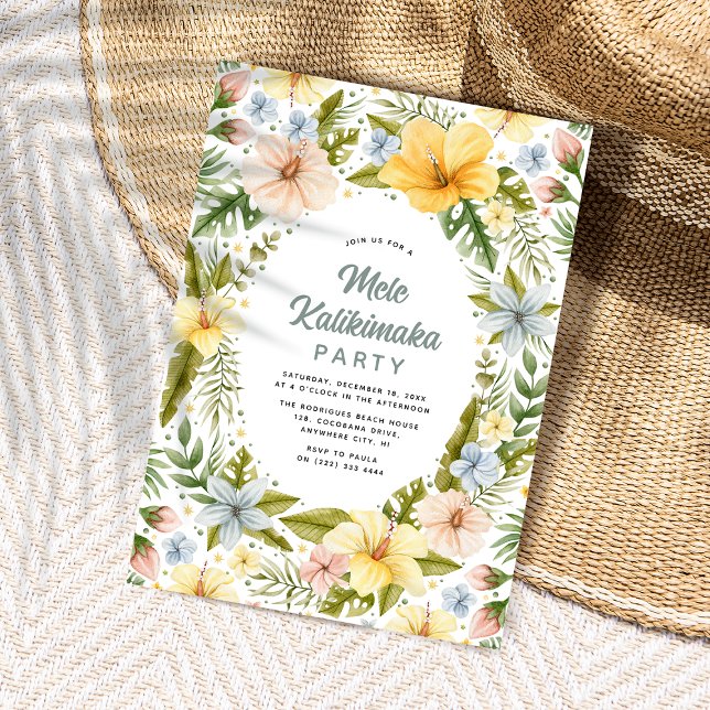 Wasserfarbe tropische Flora Mele Kalikimaka Party Einladung (Exotic Floral & Tropical Foliage Mele Kalikimaka Party )