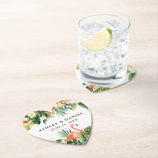 Wasserfarbe tropische florale Hochzeit Flamingo He Untersetzer (Vor Ort)