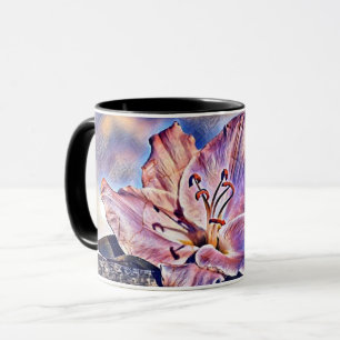 Wasserfarbe tropische Lila Blume auf einem Log Tasse