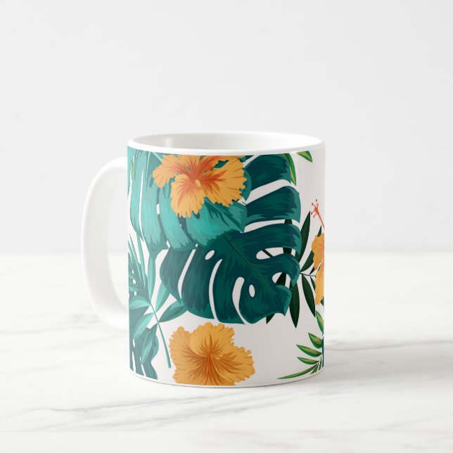 Wasserfarbe Tropische Palme, Hawaiischer Hibiskus Kaffeetasse (Vorderseite Links)