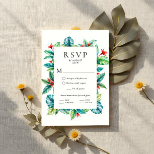 Wasserfarbe tropische Vegetation Gartenhochzeit RSVP Karte