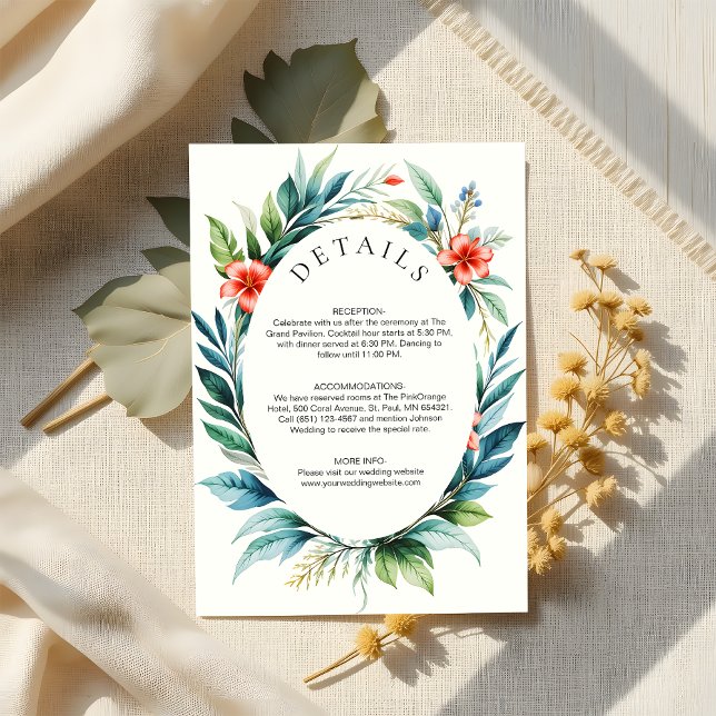 Wasserfarbe Tropische Vegetation Wreath Hochzeitsd Begleitkarte (Von Creator hochgeladen)