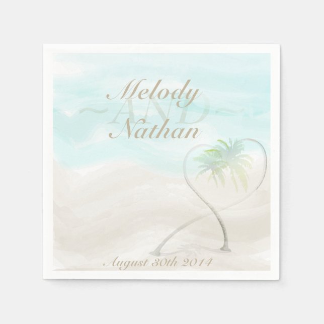 Wasserfarbe tropischen Strand Hochzeitspapier Napk Serviette (Vorderseite)
