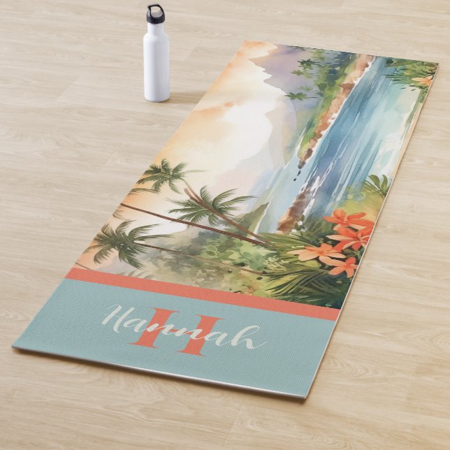 Wasserfarbe tropischer Hawaiian Strand Yogamatte (Beispiel)