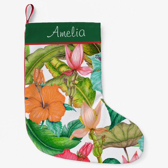 Wasserfarbe tropischer hawaiianischer Hibiskus Kleiner Weihnachtsstrumpf (Vorderseite)