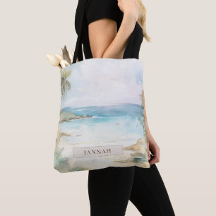 Wasserfarbe Tropischer Strand Palmen Name Strand Tasche