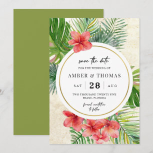 Wasserfarbe Tropisches Blattwerk Save the Date Kar