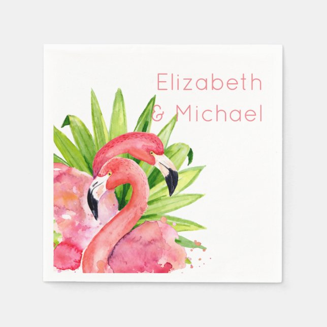 Wasserfarbe Tropisches Flamingos Personalisiertes  Serviette (Vorderseite)