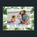 Wasserfarbe Tropisches Foto Save the Date Postkarte<br><div class="desc">Moderne tropische Wasserfarbe und Palmen Blätter Save the Date Foto Verlobung Ankündigung Postkarte</div>