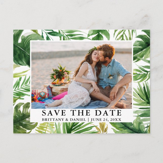 Wasserfarbe Tropisches Foto Save the Date Postkarte (Vorderseite)