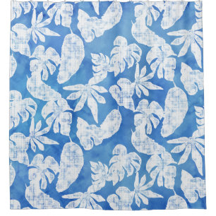 Wasserfarbe Tropisches Leaf Blätter Modernes Blau Duschvorhang