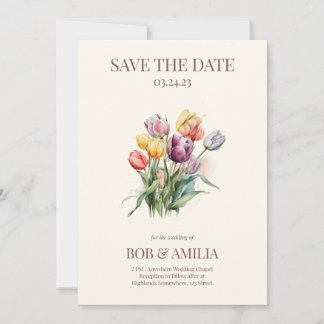 Wasserfarbe Tulip Floral Rustikale Hochzeit Einlad Einladung