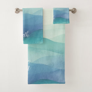 Wasserfarbe Türkis Navy Blue Ombre Wasserfarbe Badhandtuch Set