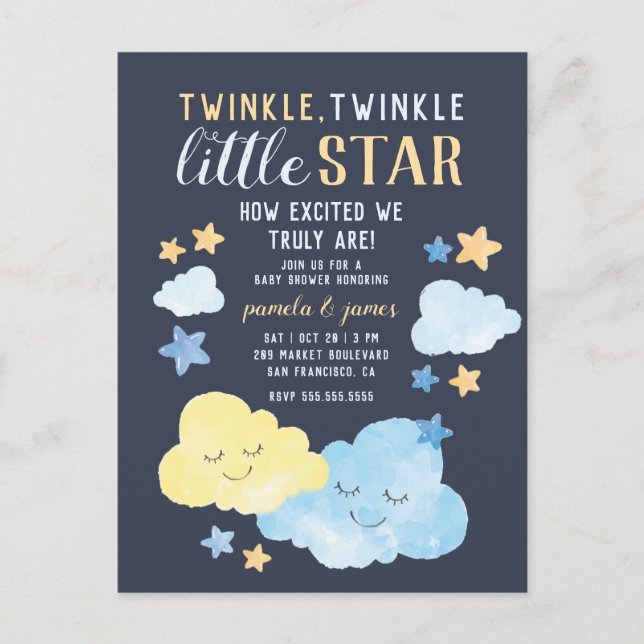 Wasserfarbe Twinkle Twinkle Little Star Baby Dusch Einladungspostkarte (Vorderseite)