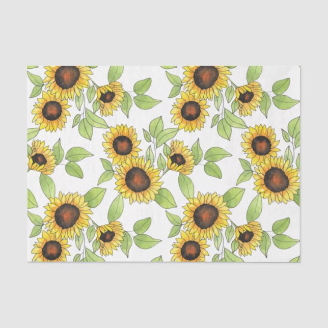 Wasserfarbe und Pen Sonnenblumen Muster Seidenpapier (Vorderseite)