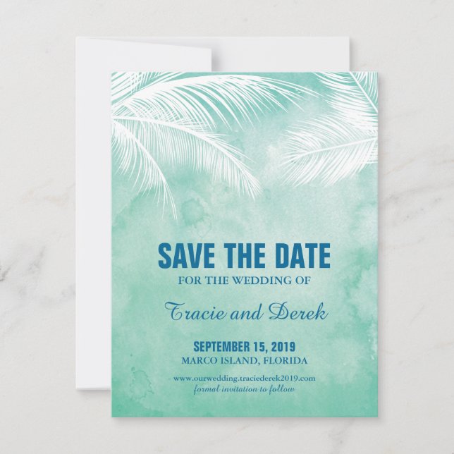 Wasserfarbe unter den Palmen | SAVE THE DATE (Vorderseite)