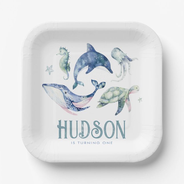 Wasserfarbe unter den Tellern des Meerespapiers Pappteller (Vorderseite)