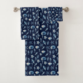 Wasserfarbe unter Meeresmuster Badhandtuch Set