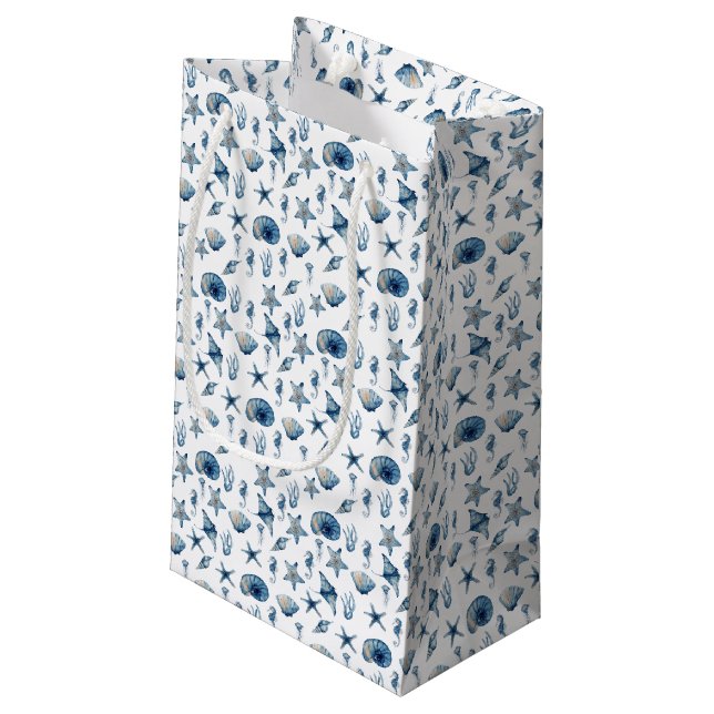 Wasserfarbe unter Meeresmuster Kleine Geschenktüte (Rückseite Schrägansicht)