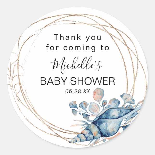 Wasserfarbe Unterseeische Babydusche Vielen Dank Runder Aufkleber (Vorderseite)