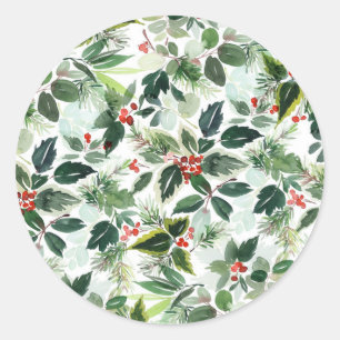Wasserfarbe variegierte Winterberry Weihnachten Runder Aufkleber