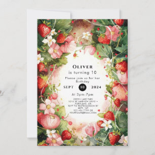 Wasserfarbe Verzauberte einfache Strawberry Geburt Einladung