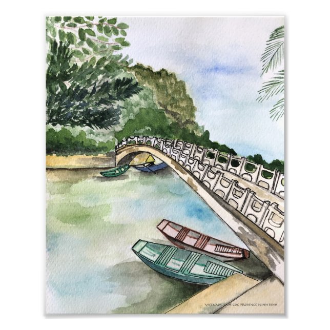 Wasserfarbe, Vietnam, Landschaft der Provinz Ninh  Fotodruck (Vorne)