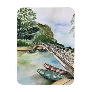 Wasserfarbe, Vietnam, Landschaft der Provinz Ninh  Magnet