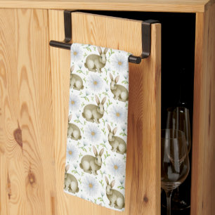 Wasserfarbe Vintag Bunny & Daisy Blume Ostern Geschirrtuch