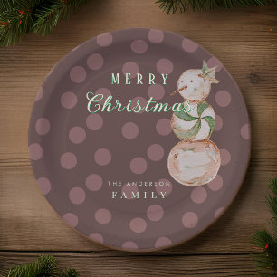 Wasserfarbe Vintag Candy Snowman Frohe Weihnachten Pappteller