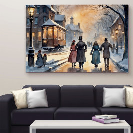 Wasserfarbe Vintage Viktorianische Snowy Street Poster