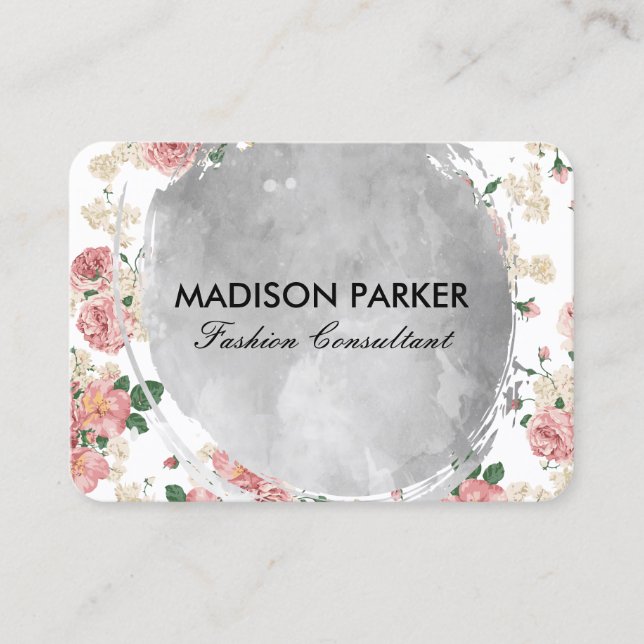 Wasserfarbe Vintages Blumenmuster Visitenkarte (Vorderseite)