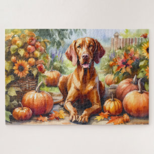 Wasserfarbe Vizsla im Herbst