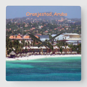 Wasserfarbe von Oranjestad, Aruba Quadratische Wanduhr