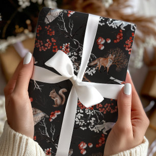 Wasserfarbe Waldbeeren und Tiere Weihnachten Geschenkpapier