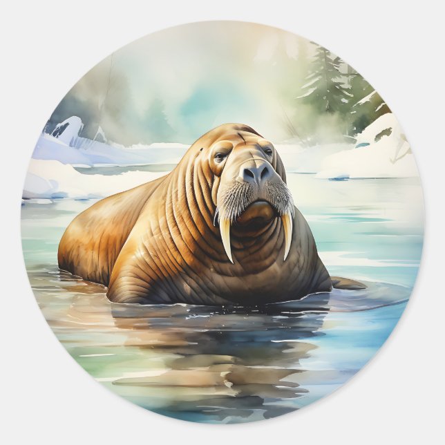 Wasserfarbe Walrus Arctic Runder Aufkleber (Vorderseite)