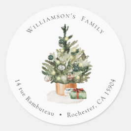 Wasserfarbe Wasserfarbe Weihnachtsbaum Runder Aufkleber