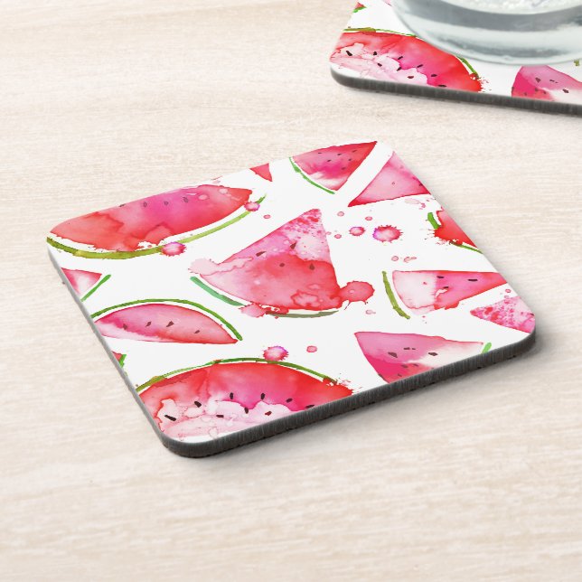 Wasserfarbe Wassermelone 1 Getränkeuntersetzer (Linke Seite)