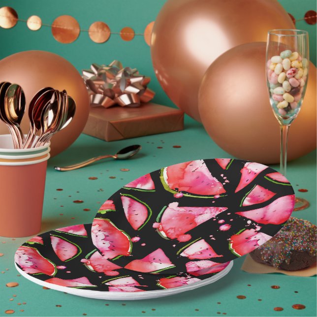 Wasserfarbe Wassermelone 2 Pappteller (Multi)