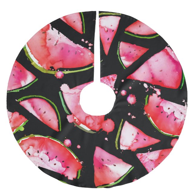 Wasserfarbe Wassermelone 2 Polyester Weihnachtsbaumdecke (Vorderseite)